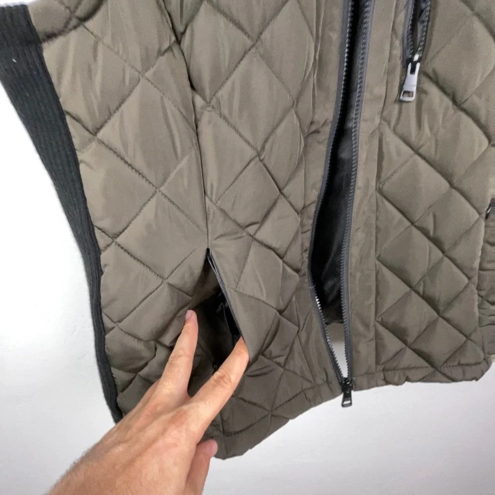 Andrew Marc Quilted Vest Women XL Olive Full Zip Ribbed Trim Puffer Outdoor Hike